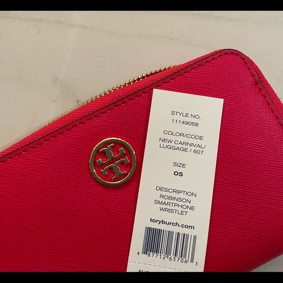 NWT Tory Burch Saffiano leather wristlet wallet in bright red - Picture 6 of 9